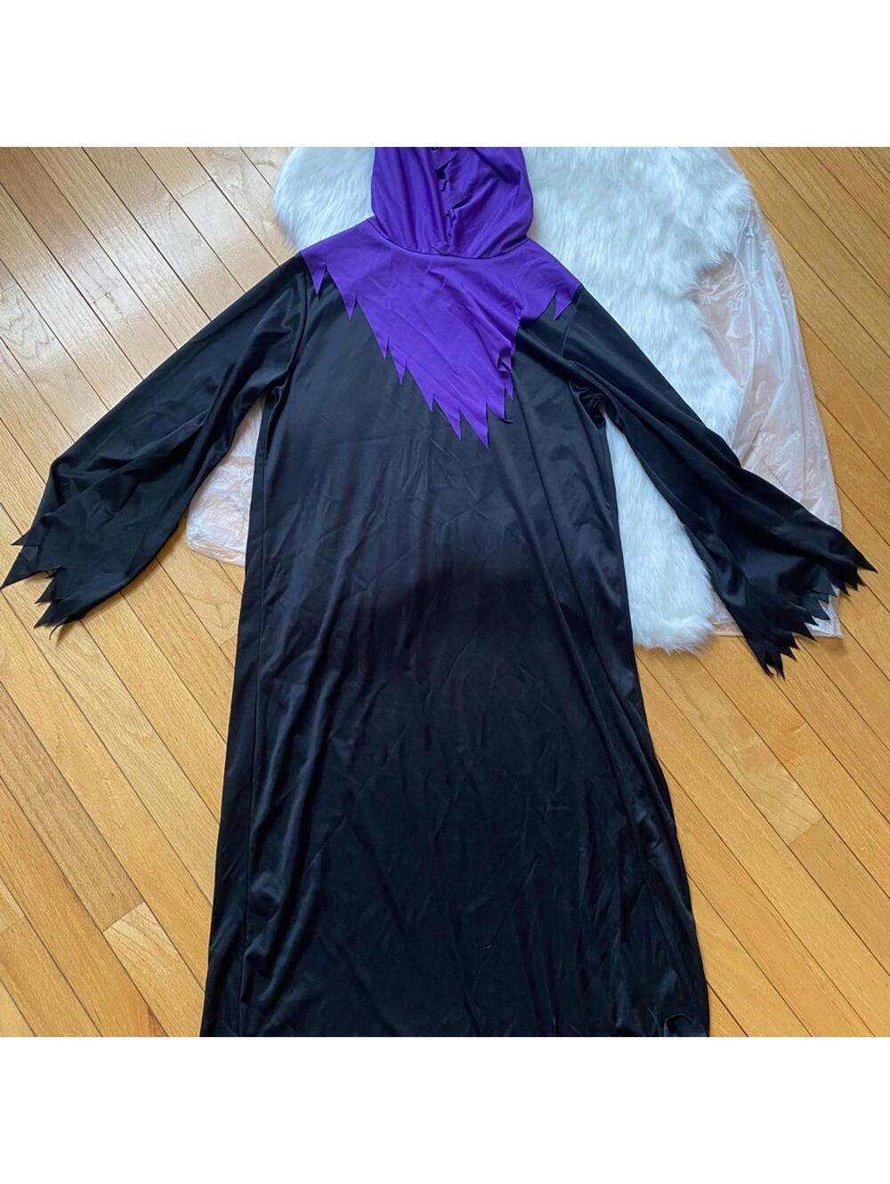 Black Purple Hooded Costume Dress Gothic Halloween Robe